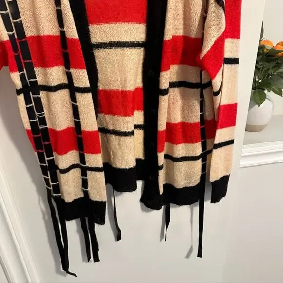 3.1 Phillip Lim Red Black Ribbon Mohair Cardigan Sweater Medium